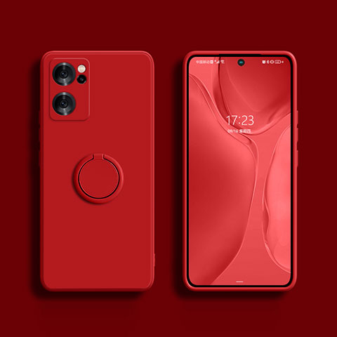 Funda Silicona Carcasa Ultrafina Goma con Magnetico Anillo de dedo Soporte S01 para Oppo Reno7 SE 5G Rojo