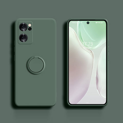 Funda Silicona Carcasa Ultrafina Goma con Magnetico Anillo de dedo Soporte S01 para Oppo Reno7 SE 5G Verde Noche