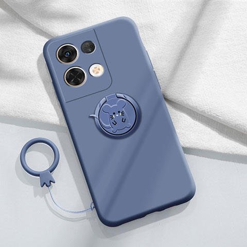 Funda Silicona Carcasa Ultrafina Goma con Magnetico Anillo de dedo Soporte S01 para Oppo Reno8 5G Gris Lavanda