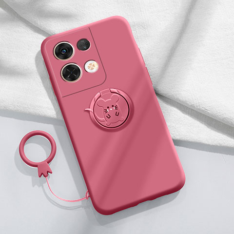 Funda Silicona Carcasa Ultrafina Goma con Magnetico Anillo de dedo Soporte S01 para Oppo Reno9 5G Rosa Roja