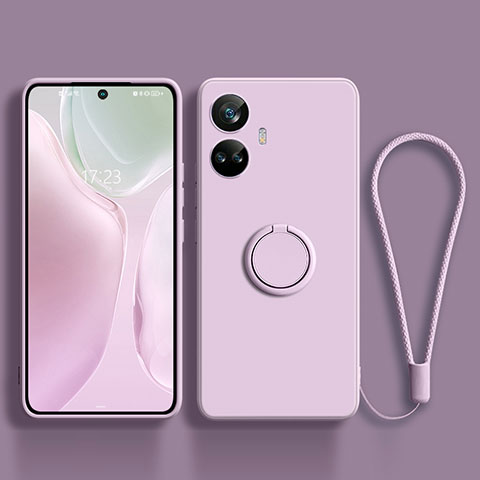 Funda Silicona Carcasa Ultrafina Goma con Magnetico Anillo de dedo Soporte S01 para Realme 10 Pro+ Plus 5G Purpura Claro