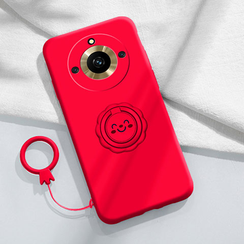 Funda Silicona Carcasa Ultrafina Goma con Magnetico Anillo de dedo Soporte S01 para Realme 11 Pro+ Plus 5G Rojo