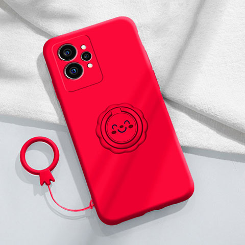 Funda Silicona Carcasa Ultrafina Goma con Magnetico Anillo de dedo Soporte S01 para Realme GT2 5G Rojo