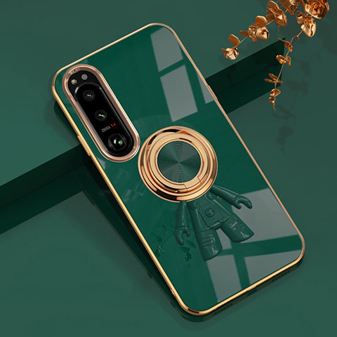 Funda Silicona Carcasa Ultrafina Goma con Magnetico Anillo de dedo Soporte S01 para Sony Xperia 1 IV SO-51C Verde