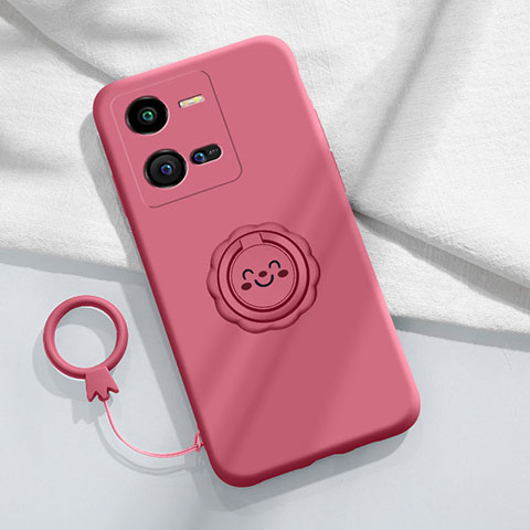 Funda Silicona Carcasa Ultrafina Goma con Magnetico Anillo de dedo Soporte S01 para Vivo iQOO 10 Pro 5G Rosa Roja