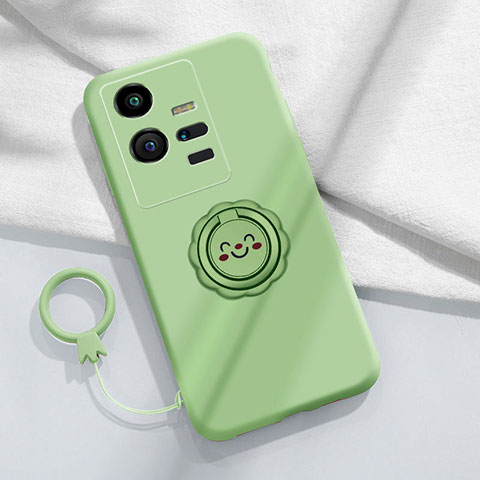 Funda Silicona Carcasa Ultrafina Goma con Magnetico Anillo de dedo Soporte S01 para Vivo iQOO 11 Pro 5G Verde