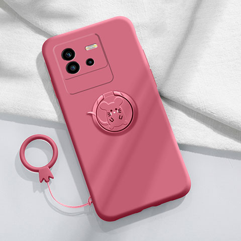 Funda Silicona Carcasa Ultrafina Goma con Magnetico Anillo de dedo Soporte S01 para Vivo iQOO Neo6 SE 5G Rojo