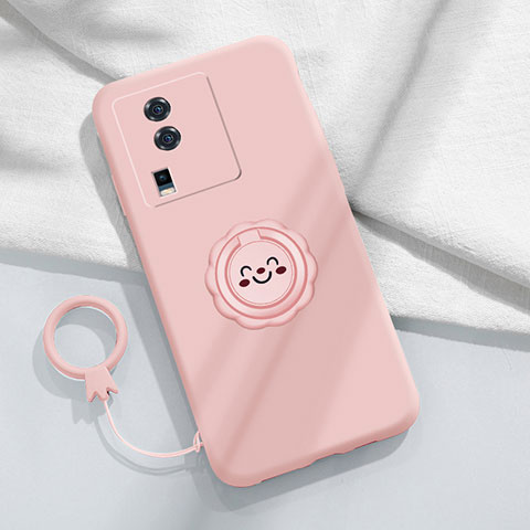 Funda Silicona Carcasa Ultrafina Goma con Magnetico Anillo de dedo Soporte S01 para Vivo iQOO Neo7 5G Rosa