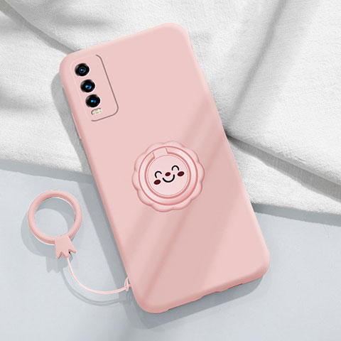 Funda Silicona Carcasa Ultrafina Goma con Magnetico Anillo de dedo Soporte S01 para Vivo iQOO U5 5G Rosa