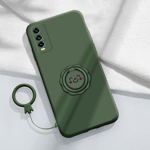 Funda Silicona Carcasa Ultrafina Goma con Magnetico Anillo de dedo Soporte S01 para Vivo iQOO U5 5G Verde Noche