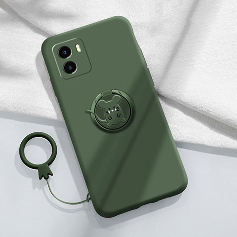 Funda Silicona Carcasa Ultrafina Goma con Magnetico Anillo de dedo Soporte S01 para Vivo iQOO U5x Verde Noche