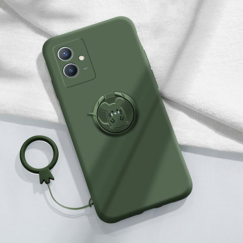 Funda Silicona Carcasa Ultrafina Goma con Magnetico Anillo de dedo Soporte S01 para Vivo iQOO Z6 5G Verde Noche