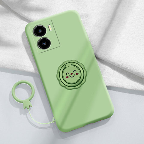 Funda Silicona Carcasa Ultrafina Goma con Magnetico Anillo de dedo Soporte S01 para Vivo iQOO Z7 5G Verde