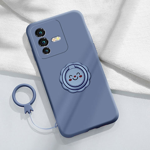 Funda Silicona Carcasa Ultrafina Goma con Magnetico Anillo de dedo Soporte S01 para Vivo V25 Pro 5G Gris Lavanda