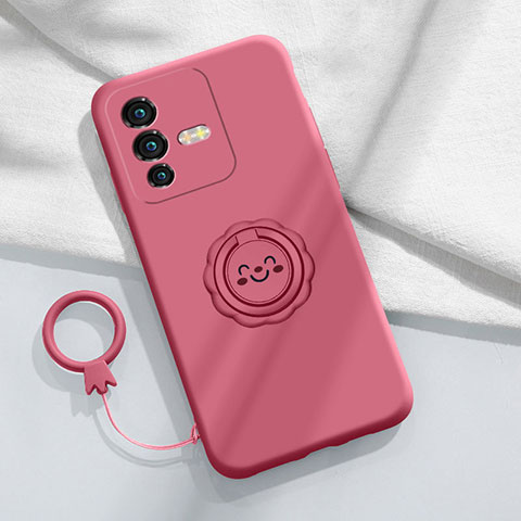 Funda Silicona Carcasa Ultrafina Goma con Magnetico Anillo de dedo Soporte S01 para Vivo V25 Pro 5G Rosa Roja