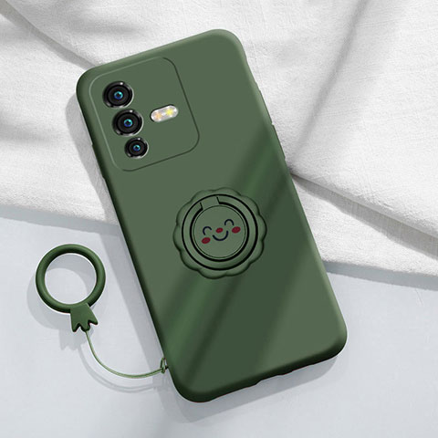 Funda Silicona Carcasa Ultrafina Goma con Magnetico Anillo de dedo Soporte S01 para Vivo V25 Pro 5G Verde Noche