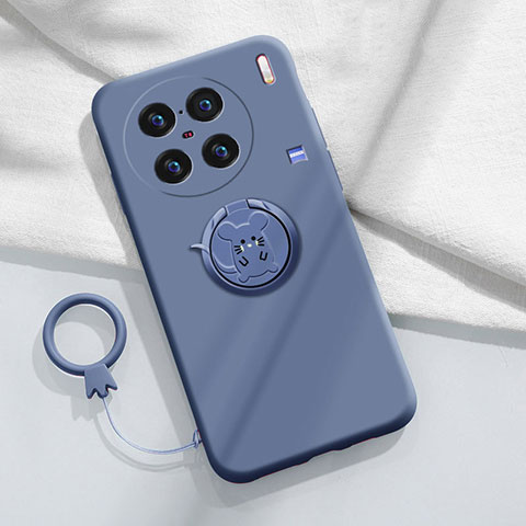 Funda Silicona Carcasa Ultrafina Goma con Magnetico Anillo de dedo Soporte S01 para Vivo X90 5G Gris Lavanda