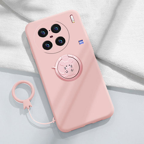 Funda Silicona Carcasa Ultrafina Goma con Magnetico Anillo de dedo Soporte S01 para Vivo X90 5G Rosa