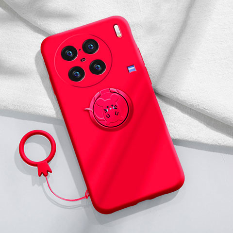 Funda Silicona Carcasa Ultrafina Goma con Magnetico Anillo de dedo Soporte S01 para Vivo X90 Pro+ Plus 5G Rojo