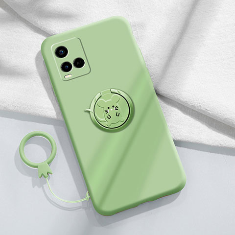 Funda Silicona Carcasa Ultrafina Goma con Magnetico Anillo de dedo Soporte S01 para Vivo Y21a Verde