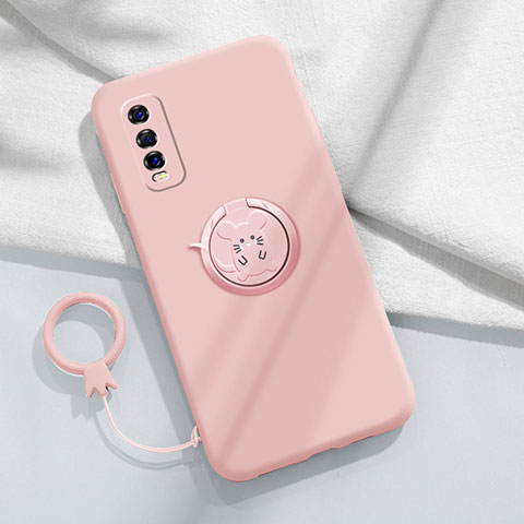 Funda Silicona Carcasa Ultrafina Goma con Magnetico Anillo de dedo Soporte S01 para Vivo Y50t Rosa