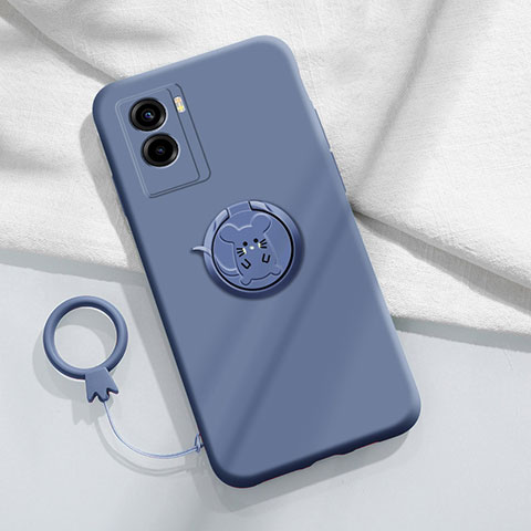 Funda Silicona Carcasa Ultrafina Goma con Magnetico Anillo de dedo Soporte S01 para Vivo Y55s (2021) Gris Lavanda