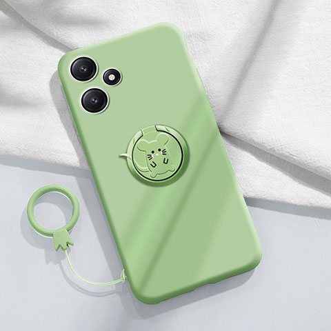 Funda Silicona Carcasa Ultrafina Goma con Magnetico Anillo de dedo Soporte S01 para Xiaomi Poco M6 Pro 5G Menta Verde