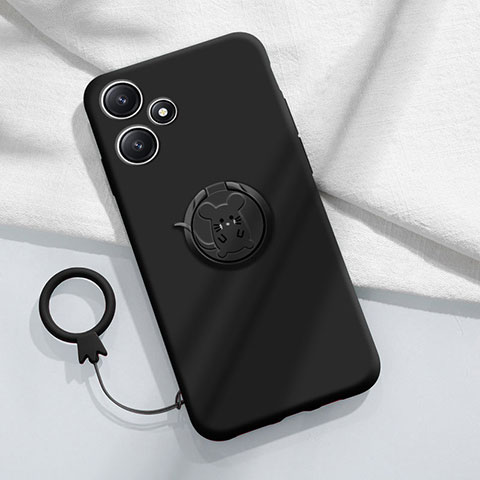 Funda Silicona Carcasa Ultrafina Goma con Magnetico Anillo de dedo Soporte S01 para Xiaomi Poco M6 Pro 5G Negro