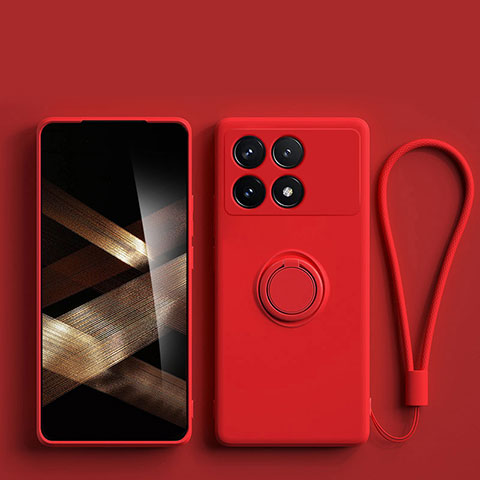 Funda Silicona Carcasa Ultrafina Goma con Magnetico Anillo de dedo Soporte S01 para Xiaomi Redmi K70 5G Rojo