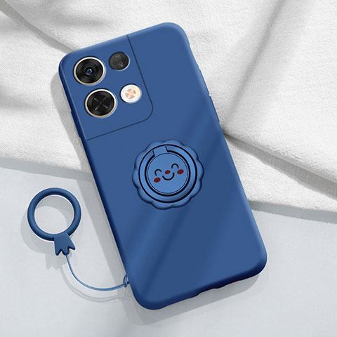 Funda Silicona Carcasa Ultrafina Goma con Magnetico Anillo de dedo Soporte S01 para Xiaomi Redmi Note 13 5G Azul