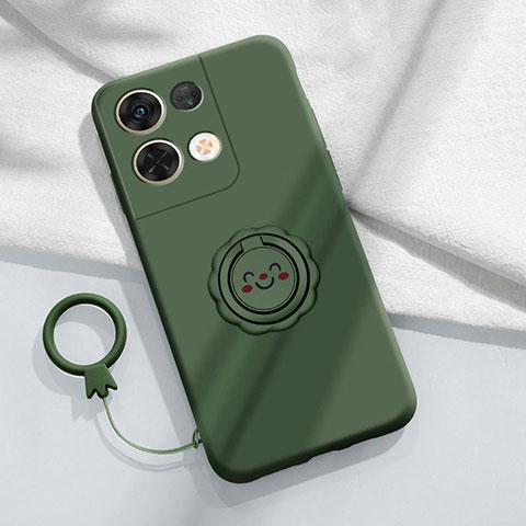 Funda Silicona Carcasa Ultrafina Goma con Magnetico Anillo de dedo Soporte S01 para Xiaomi Redmi Note 13 5G Verde Noche