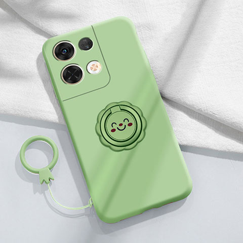 Funda Silicona Carcasa Ultrafina Goma con Magnetico Anillo de dedo Soporte S01 para Xiaomi Redmi Note 13 Pro 5G Verde