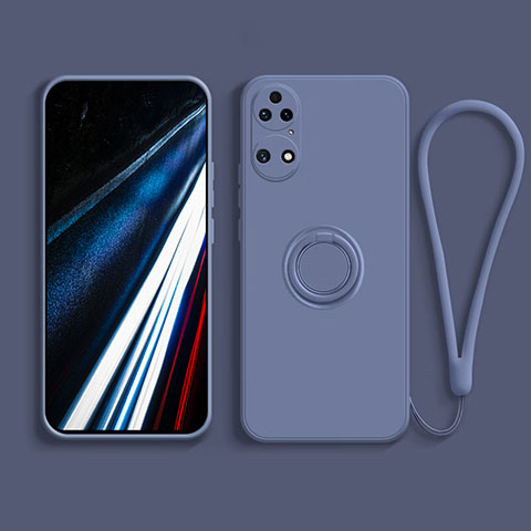 Funda Silicona Carcasa Ultrafina Goma con Magnetico Anillo de dedo Soporte S02 para Huawei P50 Pro Gris Lavanda