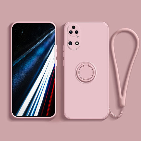 Funda Silicona Carcasa Ultrafina Goma con Magnetico Anillo de dedo Soporte S02 para Huawei P50 Rosa