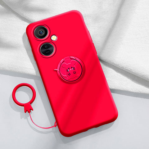 Funda Silicona Carcasa Ultrafina Goma con Magnetico Anillo de dedo Soporte S02 para OnePlus Nord CE 3 5G Rojo