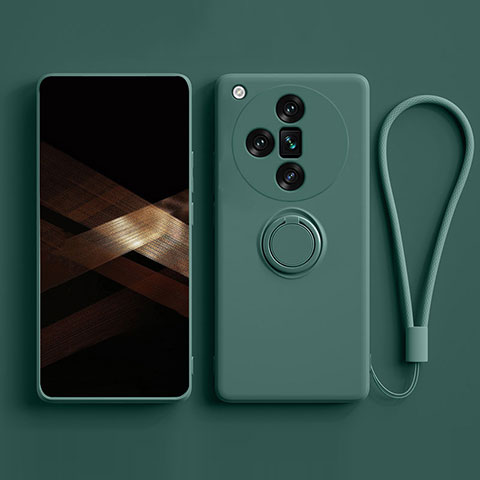 Funda Silicona Carcasa Ultrafina Goma con Magnetico Anillo de dedo Soporte S02 para Oppo Find X7 Ultra 5G Verde Noche