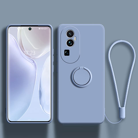 Funda Silicona Carcasa Ultrafina Goma con Magnetico Anillo de dedo Soporte S02 para Oppo Reno10 Pro+ Plus 5G Gris Lavanda