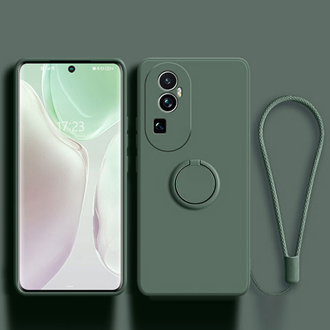 Funda Silicona Carcasa Ultrafina Goma con Magnetico Anillo de dedo Soporte S02 para Oppo Reno10 Pro+ Plus 5G Verde Noche