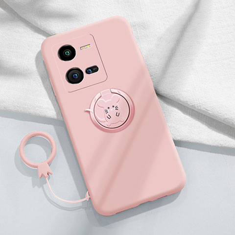 Funda Silicona Carcasa Ultrafina Goma con Magnetico Anillo de dedo Soporte S02 para Vivo iQOO 10 Pro 5G Rosa