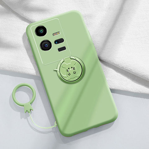 Funda Silicona Carcasa Ultrafina Goma con Magnetico Anillo de dedo Soporte S02 para Vivo iQOO 11 Pro 5G Verde