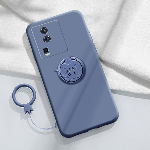 Funda Silicona Carcasa Ultrafina Goma con Magnetico Anillo de dedo Soporte S02 para Vivo iQOO Neo7 5G Gris Lavanda