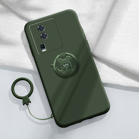 Funda Silicona Carcasa Ultrafina Goma con Magnetico Anillo de dedo Soporte S02 para Vivo iQOO Neo7 5G Verde Noche