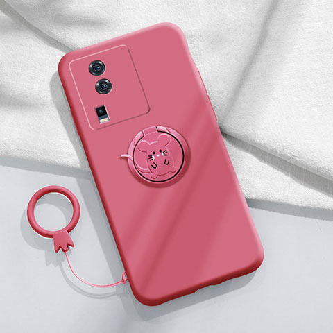 Funda Silicona Carcasa Ultrafina Goma con Magnetico Anillo de dedo Soporte S02 para Vivo iQOO Neo7 SE Rosa Roja