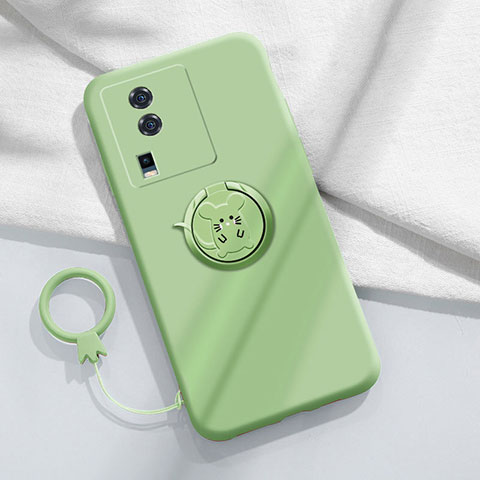 Funda Silicona Carcasa Ultrafina Goma con Magnetico Anillo de dedo Soporte S02 para Vivo iQOO Neo7 SE Verde