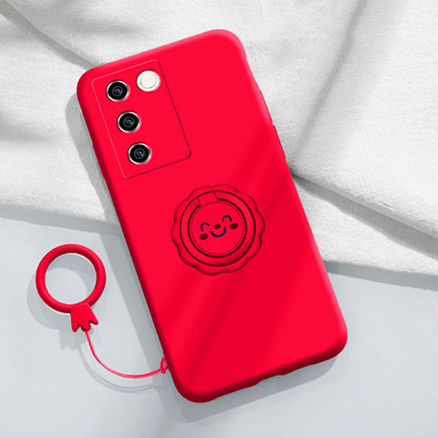 Funda Silicona Carcasa Ultrafina Goma con Magnetico Anillo de dedo Soporte S02 para Vivo V27 5G Rojo