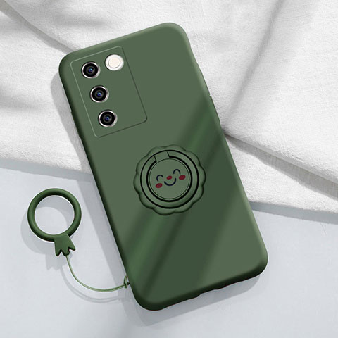 Funda Silicona Carcasa Ultrafina Goma con Magnetico Anillo de dedo Soporte S02 para Vivo V27 5G Verde Noche