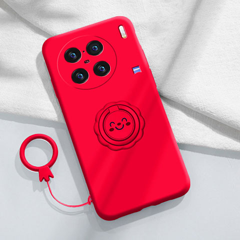 Funda Silicona Carcasa Ultrafina Goma con Magnetico Anillo de dedo Soporte S02 para Vivo X90 Pro 5G Rojo