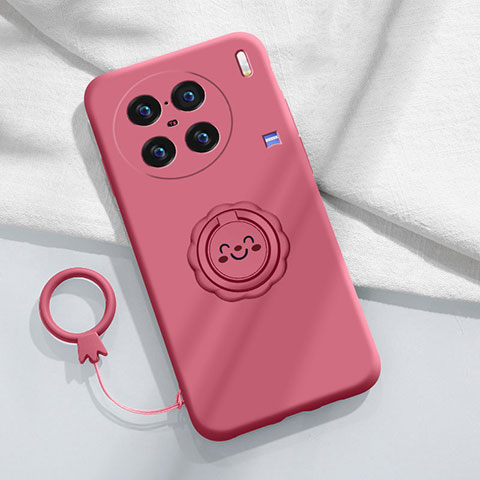 Funda Silicona Carcasa Ultrafina Goma con Magnetico Anillo de dedo Soporte S02 para Vivo X90 Pro+ Plus 5G Rosa Roja