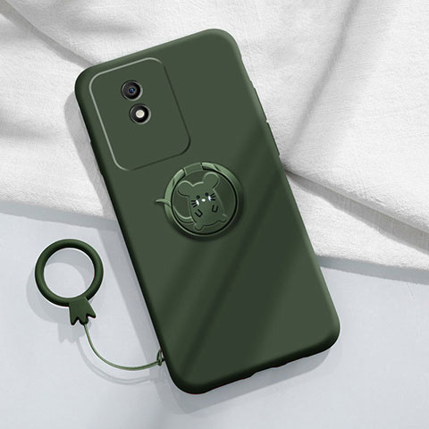 Funda Silicona Carcasa Ultrafina Goma con Magnetico Anillo de dedo Soporte S02 para Vivo Y11 (2023) Verde Noche