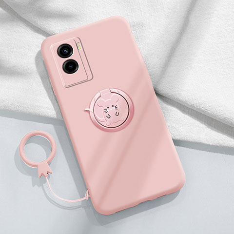 Funda Silicona Carcasa Ultrafina Goma con Magnetico Anillo de dedo Soporte S02 para Vivo Y55s (2021) Rosa